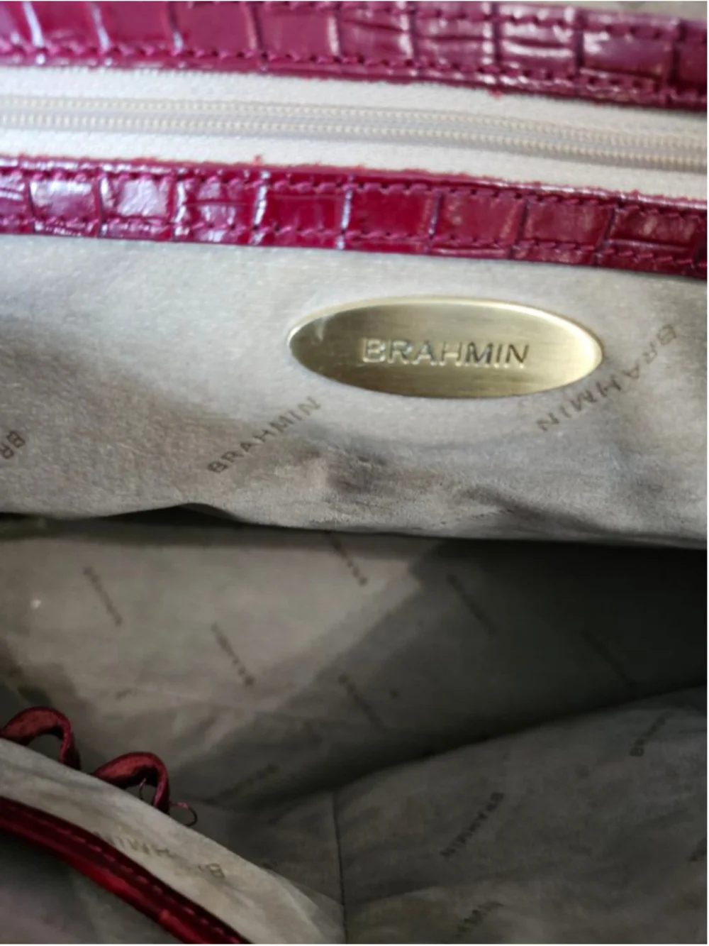 Women's Brahmin Red Croc Embossed Leather Tote Bag One Size